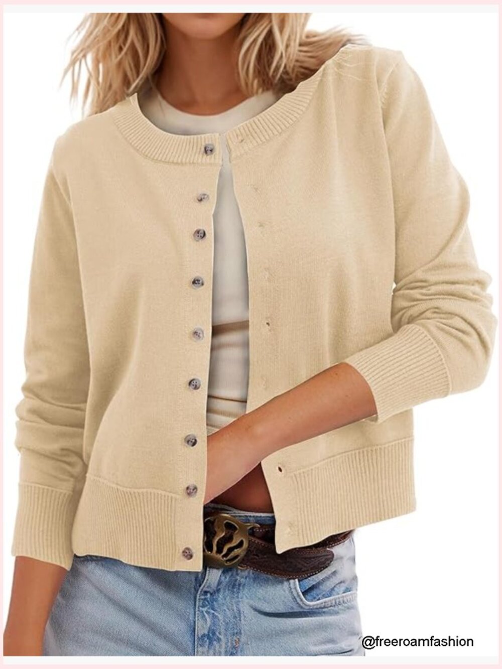 Button Up Lightweight Cropped Cardigan Long Sleeve Knit - Picture 1 of 7